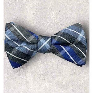 ALFANI Polyester Rayon Bow Tie Gray Blue Tartan W:2.6" EUC